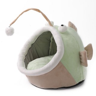 寵物窩貓窩狗窩新品半封閉鹿皮絨燈籠魚貓窩狗窩秋冬季保暖貓咪貓屋寵物用品, 1個, 灰棕