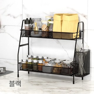 이지몰 2단 양념 정리대 주방 수납 선반, 1개, 블랙