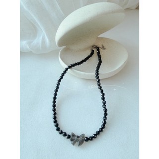 v.o.q 獨家設計 黑碧璽 蝴蝶結 茶水晶 天然項鍊 韓系 簡約 甜酷風 百搭