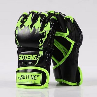 拳擊手套半指專業沙袋散打訓練拳沙包成人搏擊牆靶MMA拳套, 毒液綠,均碼（成人通用款）, 1個