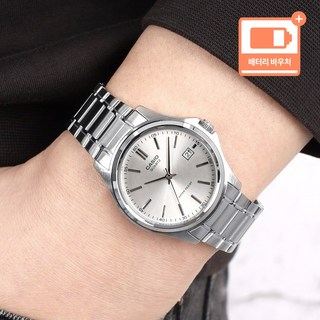 카시오 미네랄 글라스 화이트다이얼 날짜표시 클래식 남성 3단 접이식 버클 시계 + 배터리 바우처