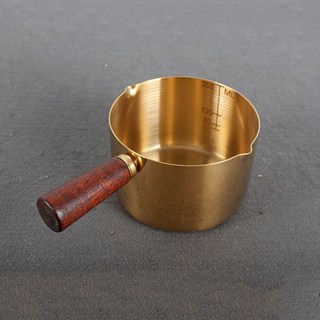 韓式不銹鋼醬汁杯短柄美式黑椒汁盅迷你西餐碟番茄醬料碗牛排汁盅, 1個, 250毫升,梨花木短柄（本色）