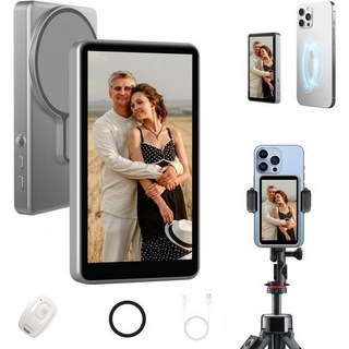 아이폰 및 안드로이드용 마그네틱 셀피 모니터 화면 휴대폰 브이로그 화면용 4K 1080p 30fps 무선 미러링 1500mAh 배터리 콘텐츠 제작자 라이브 스트림 틱용 백 카메, 아이폰 및 안드로이드용 마그네틱 셀피 모니터 화면 휴대