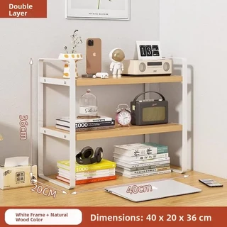 데스크탑 다층 수납 선반 철제 예술 사무실 책상 정리 간단한 칸막이 스탠드 학생용 책꽂이, 36 40X20X36CM 나무 색상 + 흰색 프레임