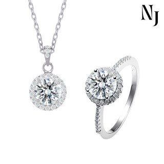 [남주정품/GRA인증/엑설런트컷팅] 모이사나이트 다이아 원형레이어드 라인 목걸이 반지 세트