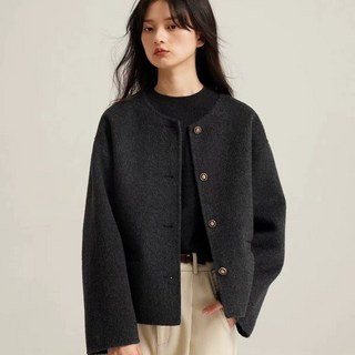 휠렉스 여성 쇼트 라운드넥 베이직 모직코트 JT433