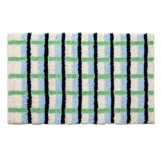 소쿠리스토어 욕실 주방 현관 체크 발매트, 그린블랙