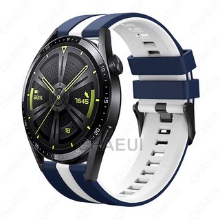 適用於華為 Watch GT6 46mm 矽膠腕帶 Huawei GT5/GT4 46mm 豎紋雙色錶帶, 深藍白,GT/GT2 Pro/GT2e, 1個