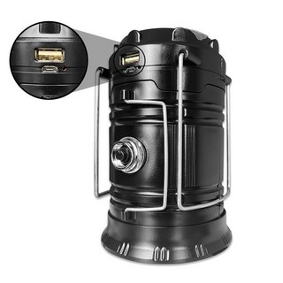 第三代高亮版太陽能LED露營燈 釣魚燈 吊掛燈 緊急照明燈 手電筒 手提燈 太陽能充電 登山燈 伸縮開關燈, 黑色, 1個