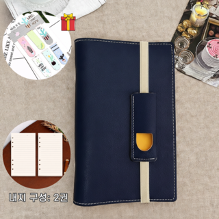 Clevoria A6 가죽 6공 다이어리 업무용 바인더 노트 휴대용 플래너 속지 교체형, 1개, 블루