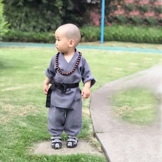 愛北鼻 萬聖節變裝服 店小二含竹簍/小和尚含佛珠墨鏡 超可愛角色扮演服, 1個, 藍灰小和尚-送佛珠+墨鏡140碼