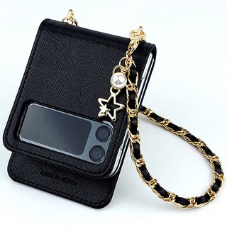 케이케이스토리 사피아노 별체인 스트랩 갤럭시 Z플립 카드 수납 가죽 케이스