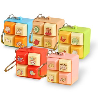 키캡 키보드 4구 캐릭터 키링 딸깍이 피젯토이 열쇠고리, 1세트, 레드+핑크+브라운+그린+블루