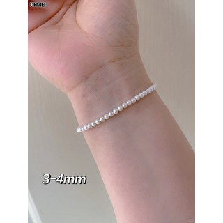 DFMEI 天然淡水珍珠手鍊4.5-5mm近圓幾乎無暇皮繩不易斷女甜美高級感