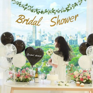 메리파티 브라이덜샤워 소품 풍선 세트 3인 4인 파티 [12종 올인원구성], 풍선_블랙+면사포_블랙, 1세트, 가랜드_실버