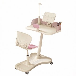 remilaz 學習桌椅一體式 人體工學設計 高度可調 附閱讀書架 藍色/粉色, 粉色