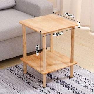實木簡約雙層小茶几，現代客廳邊桌角幾，玄關桌邊櫃，實木沙發接待小桌子, 1個, 原木色40*40(全實木)
