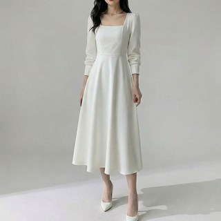 UPPERCUT 여성 스퀘어넥 긴팔 퍼프소매 슬림원피스