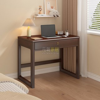 實木書桌全實木電腦桌臥室小戶型寫字桌學生家用簡易書桌帶抽屜, 白色單桌,長80x寬50x高75cm+單抽