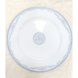 大同瓷器 瓷盤 盤子 淺盤 藍粉花 新藝術 慕夏 西式盤 典雅 素面 陶瓷 復古 餐具 彩繪 大盤子 停產 古董 古物, 1個