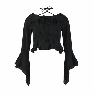 오프숄더 섹시 크롭 레이스 쉬폰 블라우스 숏 미니 봄 블라우스