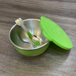 台灣製三色碗 兒童碗 304不鏽鋼隔熱碗 SGS合格 幼稚園指定專用 304不鏽鋼蓋隔熱碗, 台灣製, 1套, 1綠殼碗,1個PE蓋,1湯匙=1套(袋裝無吊卡)