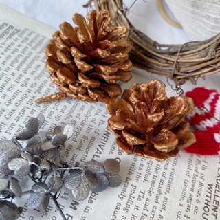 聖誕節裝飾松果材料包：天然松果、落葉松毬果，DIY聖誕花圈擺拍裝飾果實, 3-4公分-松果4入-太妃糖, 1個