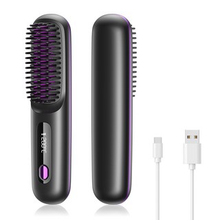 무선 빗고데기 음이온 브러쉬 헤어 스타일러 휴대용 매직기 3단계 온도조절, 블랙