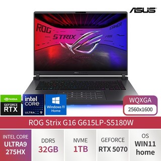 ASUS ROG Strix G16 16인치 게이밍 노트북 Ultra9 275HX 지포스 RTX5070 Win11 설치 가성비 전문가용 디자이너용 대학생용 사무용 게이밍 노트북, G615LP-S5180W, WIN11 Home, 32GB, 1TB, 이클립스 그레이