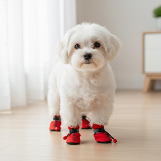 강아지 신발 프린트 외출용 방수 방오 소프트 바닥 탈착 방지 내마모 반려견 발 보호 신발, 빨강, 1개