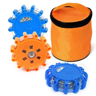 자동차 LED 비상신호기 불꽃신호기(파랑2개+주황1개+파우치) 2차사고예방 안전삼각대, 1세트