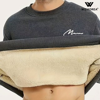 [양말증정] 남성 양털 안감 라운드넥 스웨터 겨울 맨투맨 티셔츠 WI048T