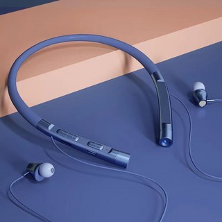 DFMEI 목걸이형 무선 블루투스 헤드셋이다., 블루【소프트헤드+입체중 저음】