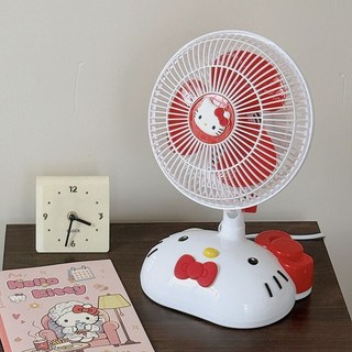 迷你小型風扇 搖頭學生宿舍床上桌面家用辦公室電風扇臺式, 1個, 白紅拼色kt風扇（線長三米）