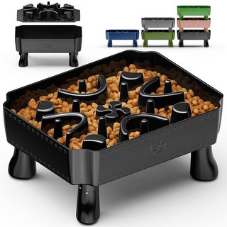 UPSKY 슬로우 피더 강아지 그릇 질식 방지 미로 퍼즐이 있는 2-in-1 높은 소형 중형 품종용 반려동물 사료 2-6컵 천천히 먹는 대화형 지루함 감소 블루 [호환], 블랙