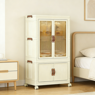 YISOKO 더블도어 조립식 옷장 원룸 비키니 옷장 폴딩 리빙박스 접이식 옷장 대용량 수납장, 1단 옷장+1단 수납장(65cm*40cm*110cm)