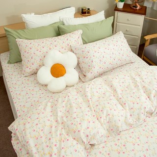 HOFY 台灣製造 銀離子 床包枕套組 碎花 花楸小徑A027 單人3.5尺 (不含被套)