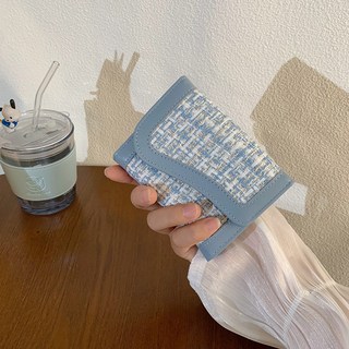 多色編織風短夾 女士學生簡約韓版多卡位迷你便攜零錢包, 藍色, 1個