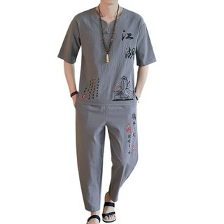 남자 면마 개량 상하의 세트 빅 사이즈 빈티지 면 마 9부 팬츠 세트 뉴타임즈 W967J414