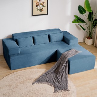 Patbrela 무조립 벨벳 리클라이너 소파 세트 3인용, 코랄 블루