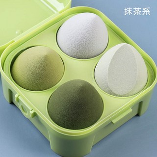 鹿拉拉 LU-LALA 美妝蛋化妝海綿粉撲4件盒裝組，柔軟親膚乾濕兩用，打造精緻無瑕妝容, 1個, 抹茶系4件組