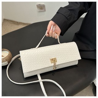 編織包單肩法棍包小眾高級橫款手拿晚宴包斜挎百搭包時尚精致, 白色