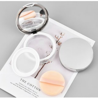 휴대용 탄력 가루 파우더 용기 공병 케이스 쿠션퍼프 포함 1+1, 1세트, 실버+핑크