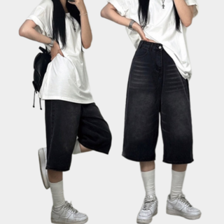 7부 데님 청 버뮤다 팬츠 여성 반바지