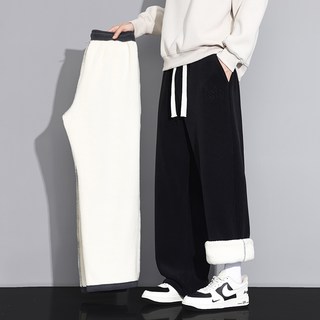 羊駝絨男士休閒褲 - 秋冬加絨加厚寬鬆直筒衛褲