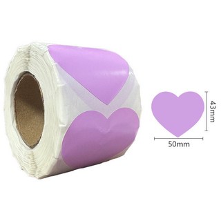 藍天 嗨購 彩色愛心貼紙卷裝熱敏紙手寫分類標識圓形不乾膠標籤貼, 1個, 紫色愛心,43*50mm（500貼/卷）