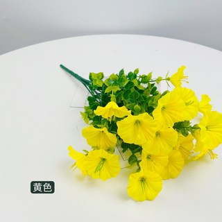 尤加利牽牛花仿真綠植 家居婚慶裝飾插花擺設 拍照道具假花, 黃色, 1個