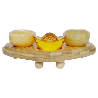 【168開運坊】供奉紫南宮金雞/貔貅/虎爺 專用玉石供杯*2 孟宗竹底座 特贈元寶, 黃色, 1個