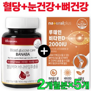 [식후 혈당 케어+눈건강+뼈건강 세트] 루테인 비타민D2000 바나바 잎 추출물 영양제 바나바리프 혈당 조절 관리 건조한 피곤한 눈 비타민디 골다공증 코로솔산, 5세트, 60정