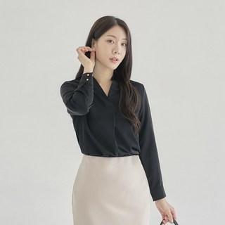 비침없는 V넥 루즈핏 긴팔 블라우스 여리여리 하객 면접 정장 [셀디]